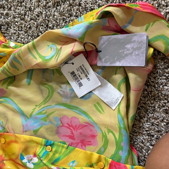 Balenciaga Yellow Floral Button-Front Maxi Dress with Pink & Blue Accents - Picture 2 of 3